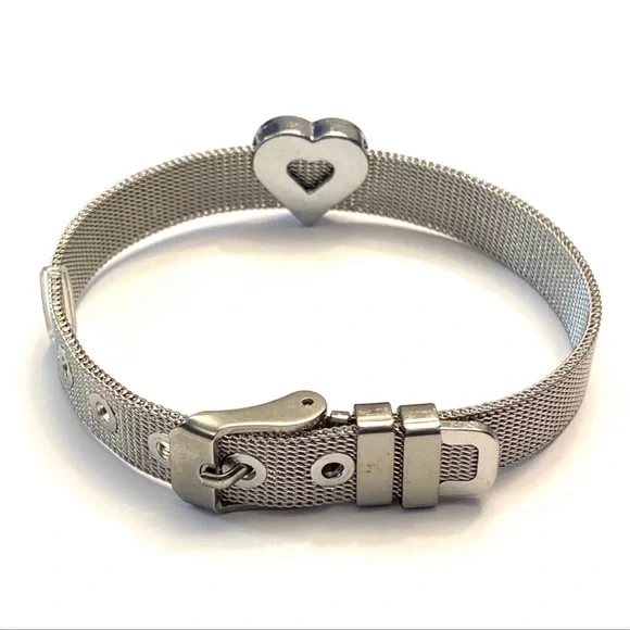 $3/20 Mesh Wristband Rhinestone Heart Charm Bracelet - Picture 2 of 8